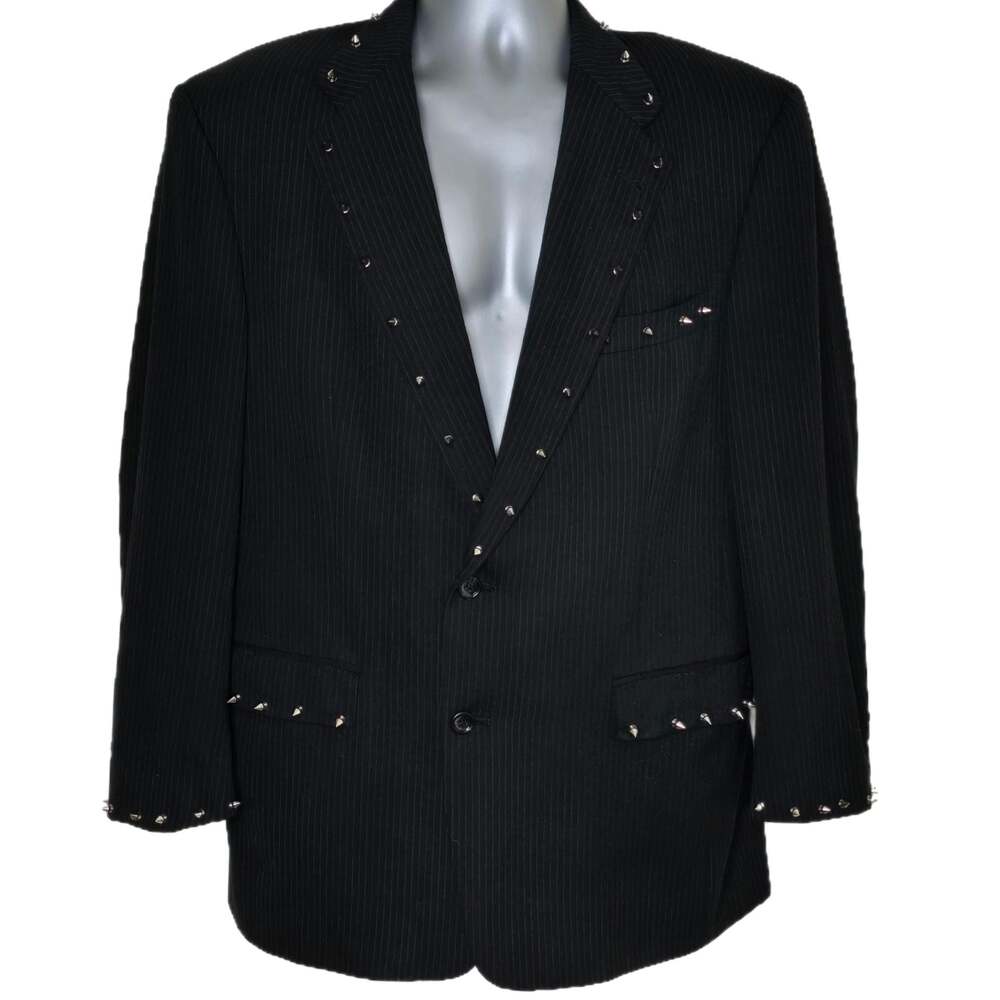 Vintage Burberrys Custom Studded Pinstripe Pure New Wool Blazer 41R